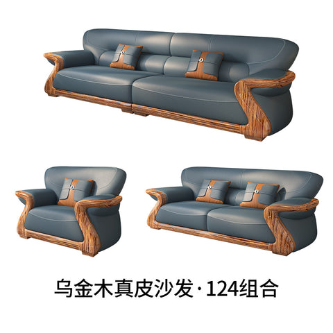 modern minimalist new Chinese genuine leather Ugyen wooden sofa Villa combination Nordic solid wood furnitureF312