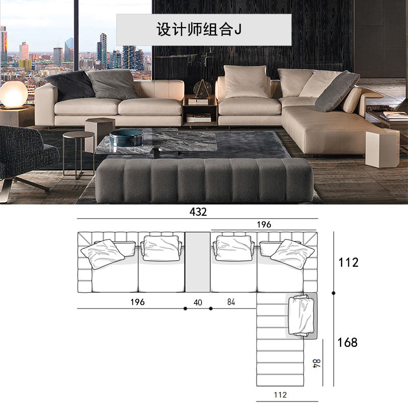 Modern simple straight row four MinotiFreemanLight luxury Italian minimalist living room fabric craft sofa