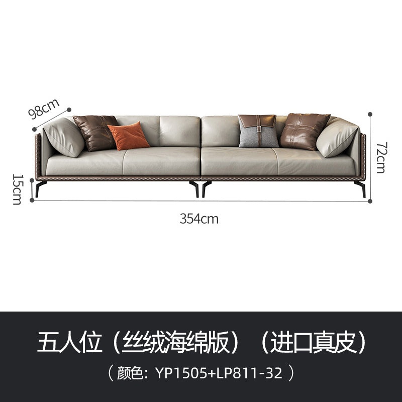 Italian minimalist leather sofa Nordic simple villa modern light luxury living room straight row Napa Leather down