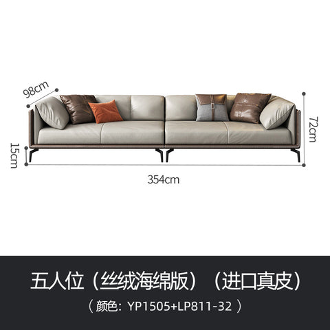 Italian minimalist leather sofa Nordic simple villa modern light luxury living room straight row Napa Leather down