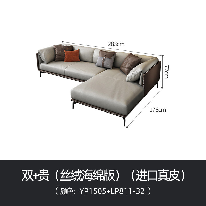 Italian minimalist leather sofa Nordic simple villa modern light luxury living room straight row Napa Leather down