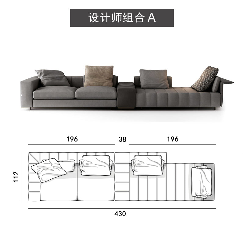 Modern simple straight row four MinotiFreemanLight luxury Italian minimalist living room fabric craft sofa