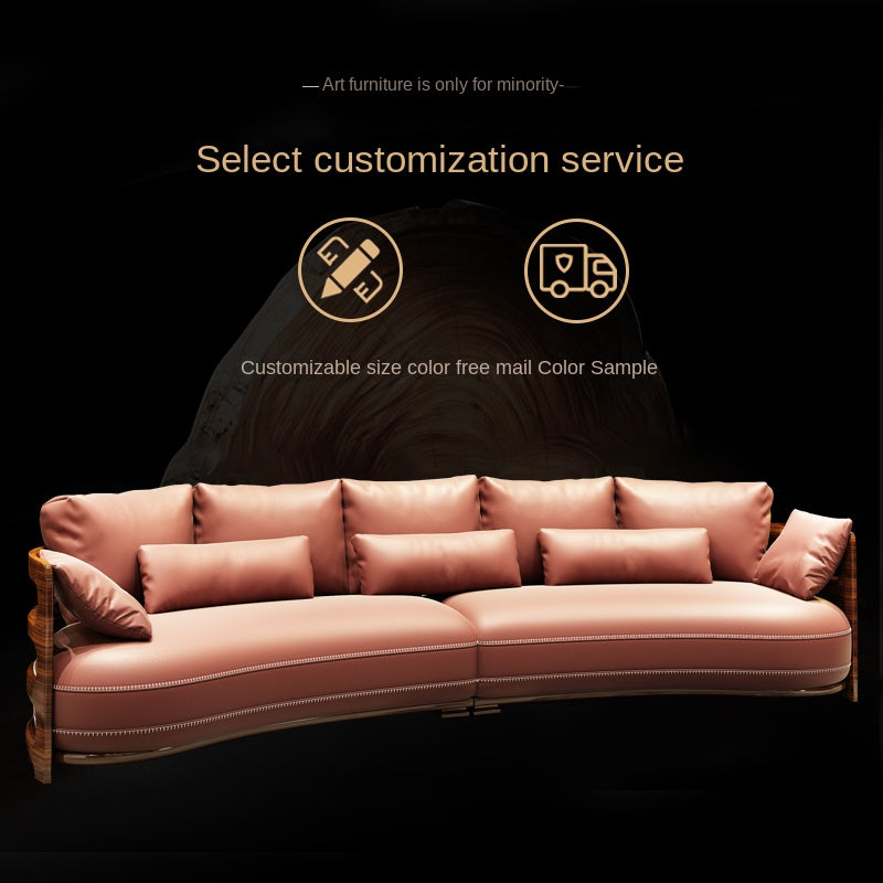 New Villa light luxury new Chinese style solid wood Ugyen Wood leather high-end sofa combination