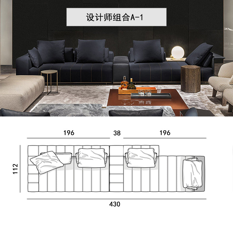 Modern simple straight row four MinotiFreemanLight luxury Italian minimalist living room fabric craft sofa