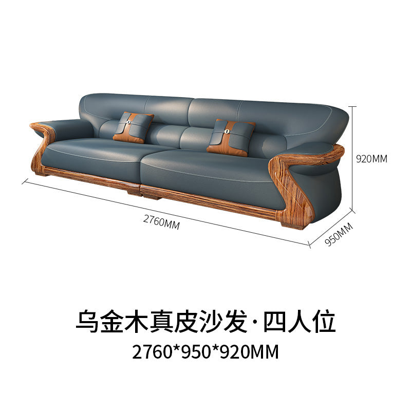 modern minimalist new Chinese genuine leather Ugyen wooden sofa Villa combination Nordic solid wood furnitureF312