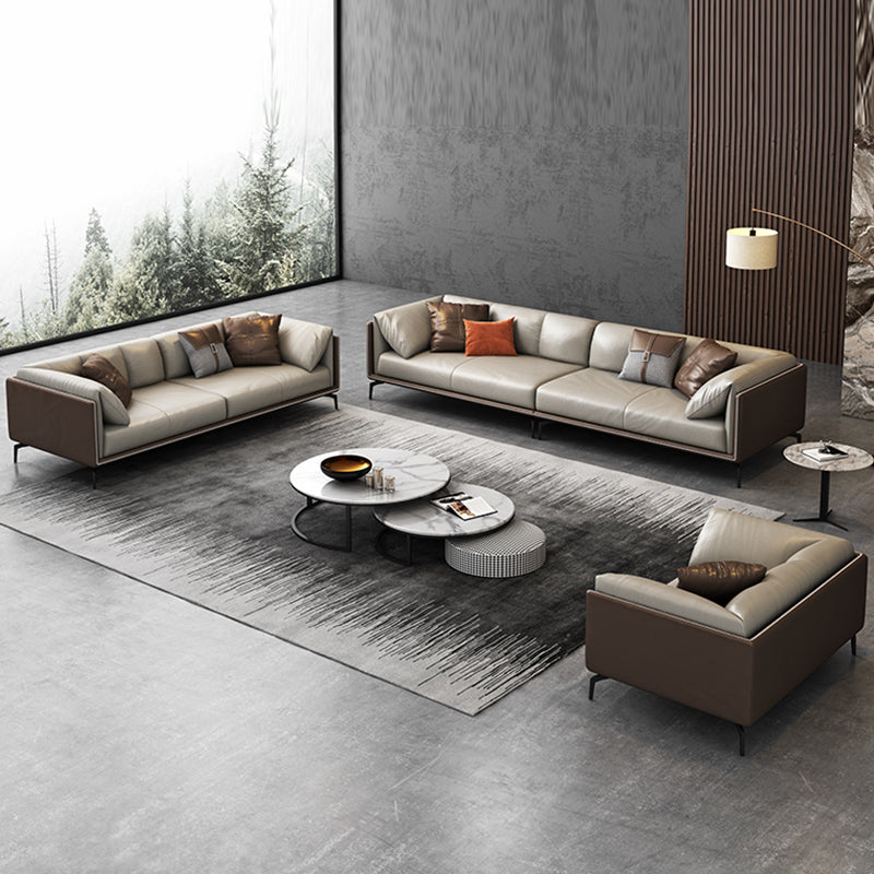 Italian minimalist leather sofa Nordic simple villa modern light luxury living room straight row Napa Leather down