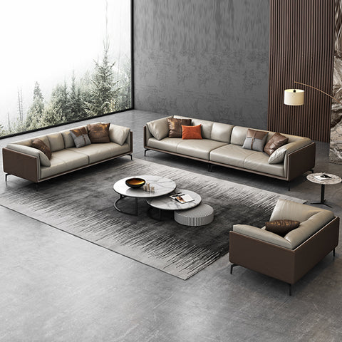 Italian minimalist leather sofa Nordic simple villa modern light luxury living room straight row Napa Leather down