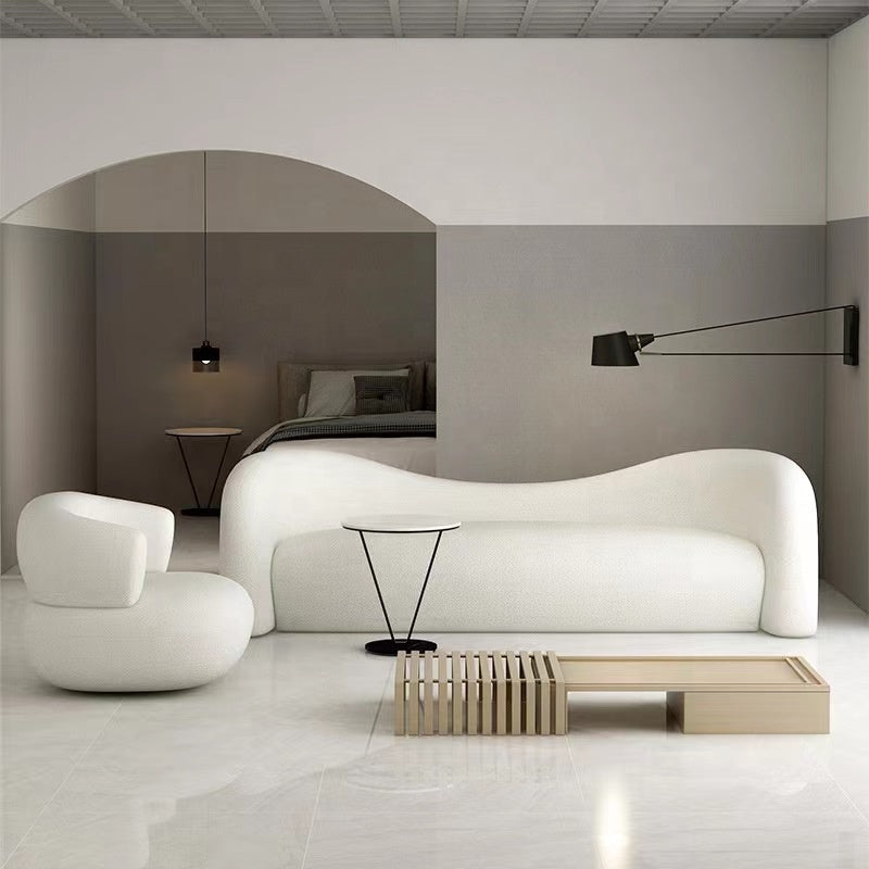 Italian design living room sofa white teddy lamb wool curved shape floor leisure couch sofa