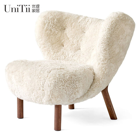 Nordic retro lamb wool leisure chair plush fabric designer single-seat sofa chair lazy bedroom Teddy Shu