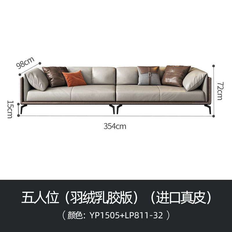 Italian minimalist leather sofa Nordic simple villa modern light luxury living room straight row Napa Leather down