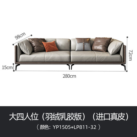 Italian minimalist leather sofa Nordic simple villa modern light luxury living room straight row Napa Leather down