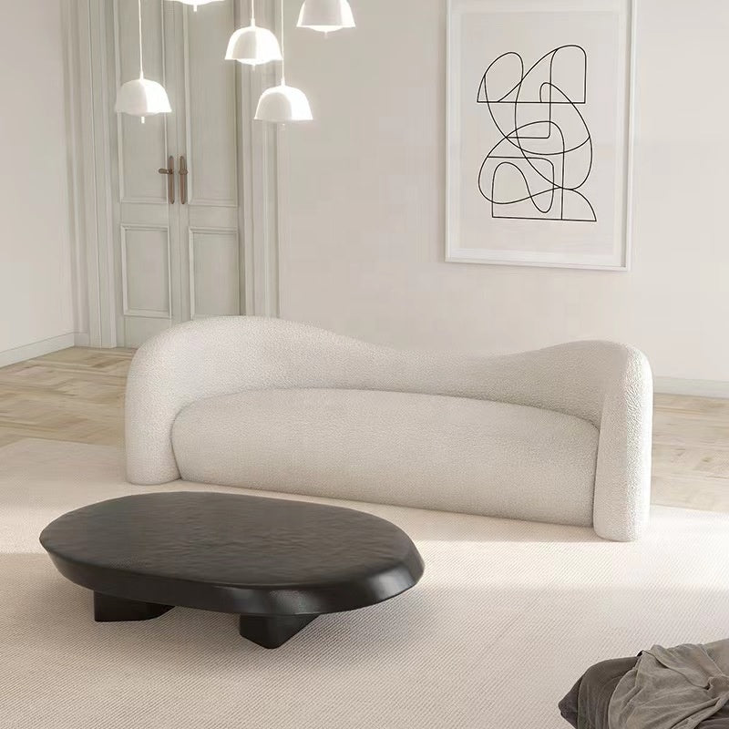 Italian design living room sofa white teddy lamb wool curved shape floor leisure couch sofa