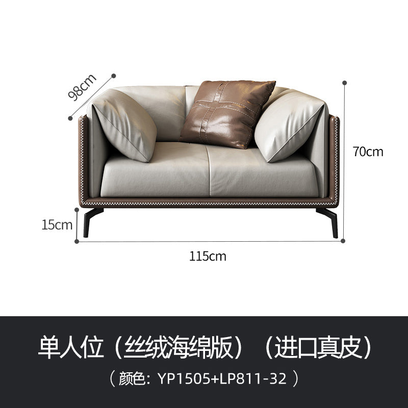 Italian minimalist leather sofa Nordic simple villa modern light luxury living room straight row Napa Leather down