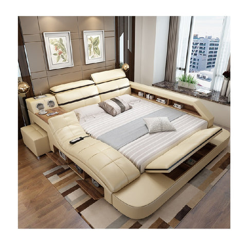 Customizable multifunction storage bed with massage music design of leather bed solid wood frame tatami factory wholesale bed