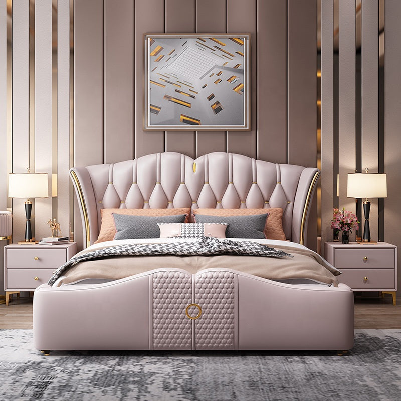 Postmodern Stainless Steel Frame Luxury White Leather Bed King Size Bed Frame Bed Room Furniture bed