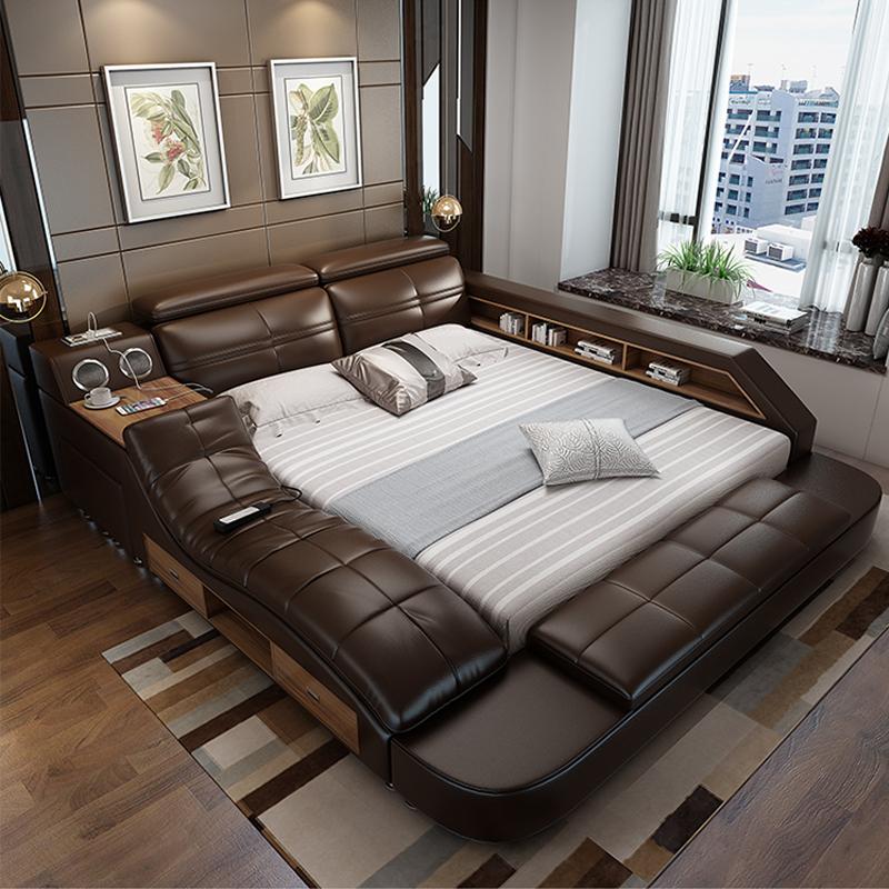 Customizable multifunction storage bed with massage music design of leather bed solid wood frame tatami factory wholesale bed