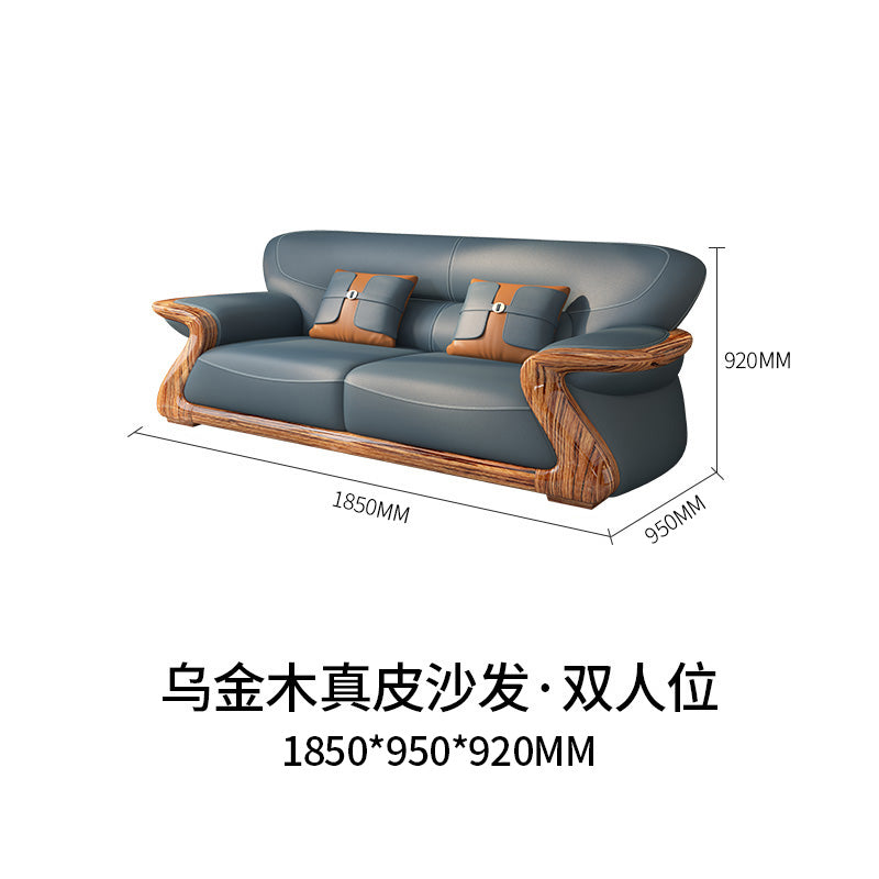 modern minimalist new Chinese genuine leather Ugyen wooden sofa Villa combination Nordic solid wood furnitureF312