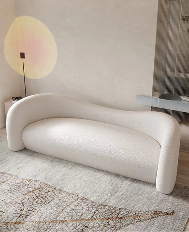 Italian design living room sofa white teddy lamb wool curved shape floor leisure couch sofa