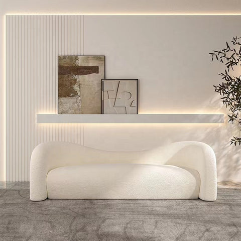 Italian design living room sofa white teddy lamb wool curved shape floor leisure couch sofa