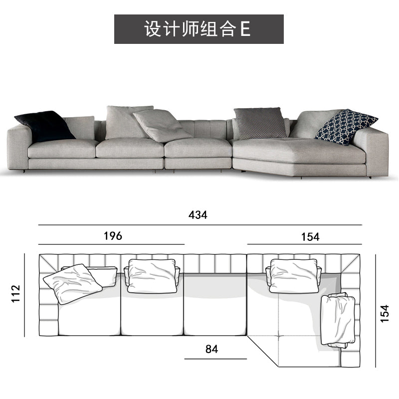 Modern simple straight row four MinotiFreemanLight luxury Italian minimalist living room fabric craft sofa