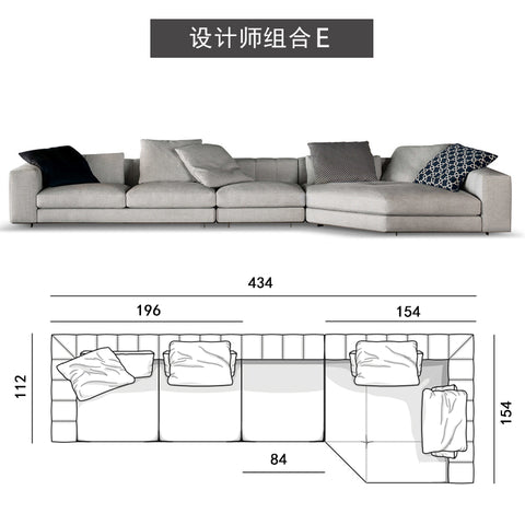 Modern simple straight row four MinotiFreemanLight luxury Italian minimalist living room fabric craft sofa