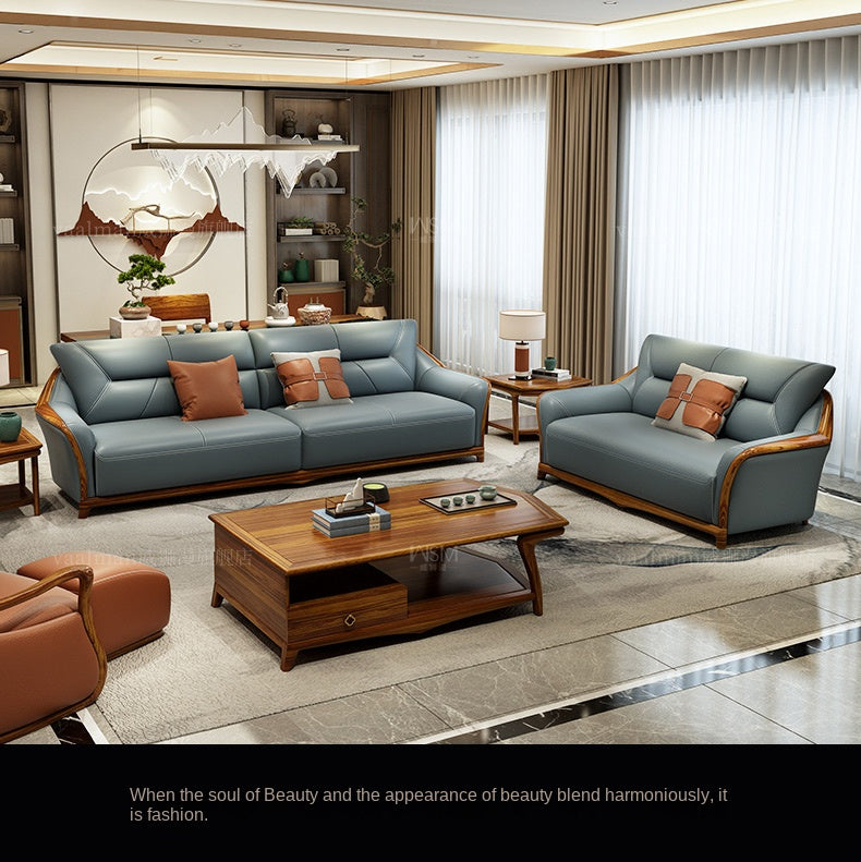 Ugyen wood sofa genuine leather thick leather living room large and small apartment type sofa combination set