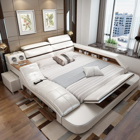 Customizable multifunction storage bed with massage music design of leather bed solid wood frame tatami factory wholesale bed