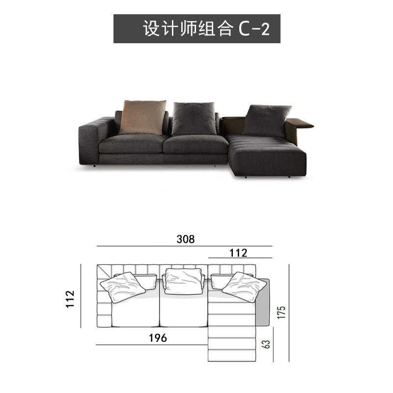 Modern simple straight row four MinotiFreemanLight luxury Italian minimalist living room fabric craft sofa