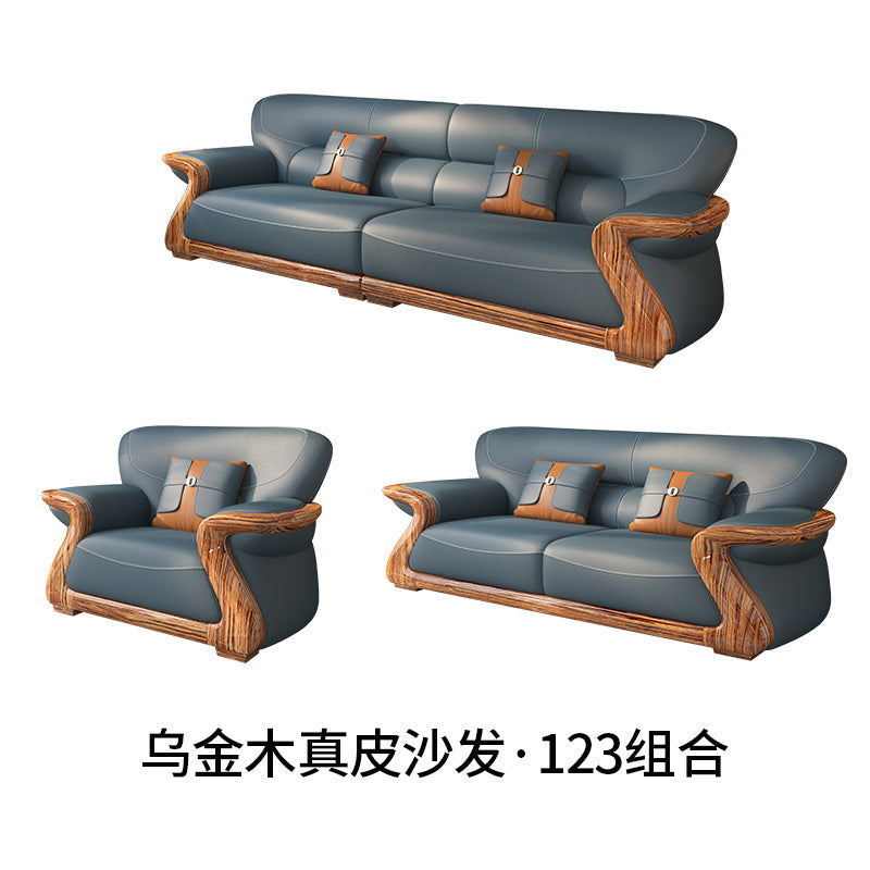 modern minimalist new Chinese genuine leather Ugyen wooden sofa Villa combination Nordic solid wood furnitureF312