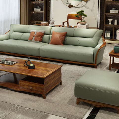 Ugyen wood sofa genuine leather thick leather living room large and small apartment type sofa combination set